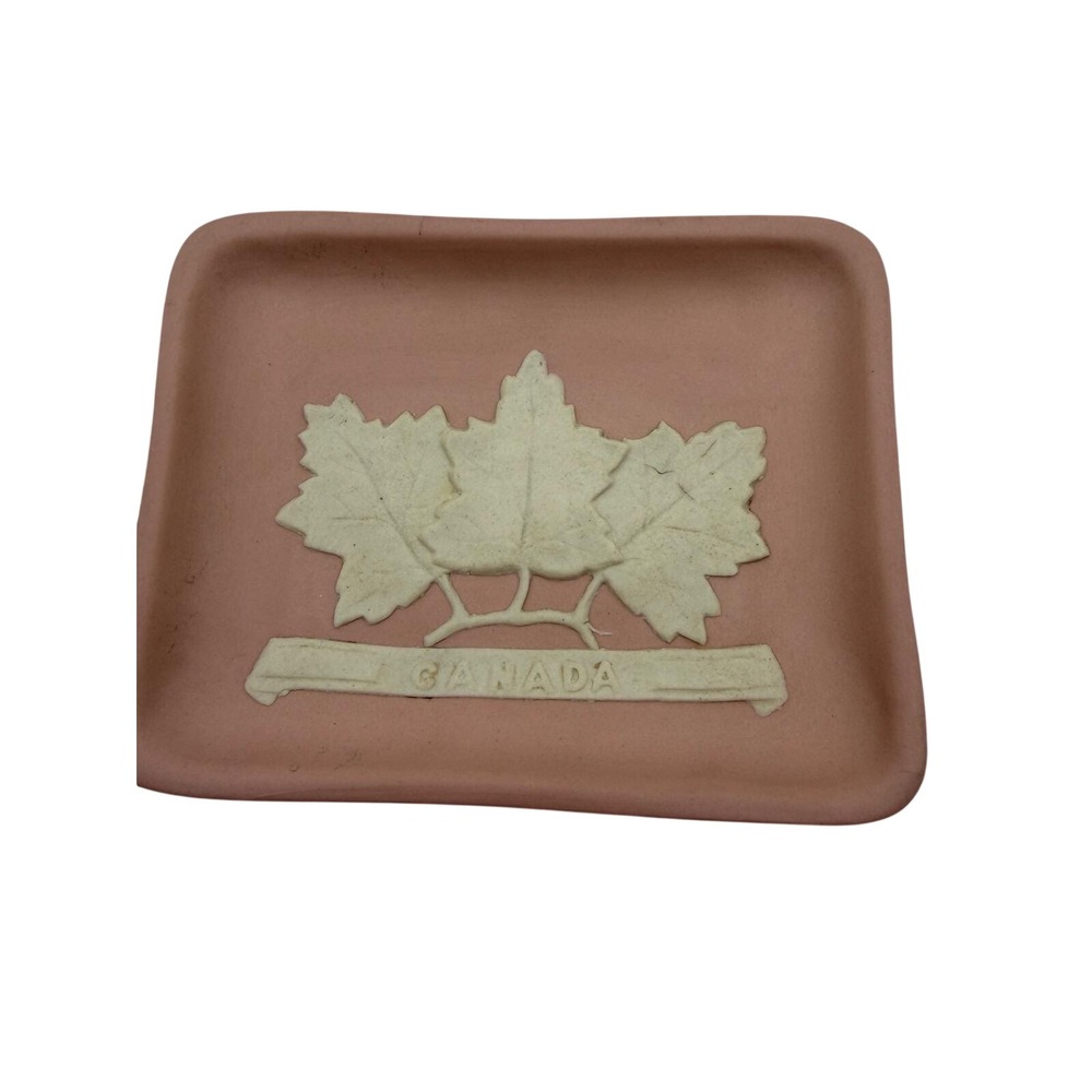 Ecanada Art Pottery Pink Jasperware Maple Leaf Trinket Dish Canada Souvenir